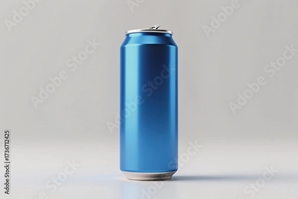 Fototapeta A sleek and stylish blue beverage can stands out prominently against a simple and minimalist backdrop