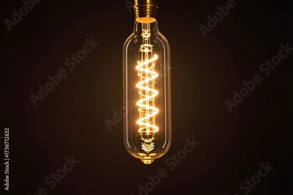 Fototapeta A beautifully glowing vintage Edison light bulb featuring a spiral filament, illuminating a dark and moody space