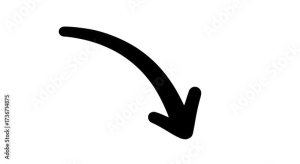 Fototapeta A Simple Black Arrow Symbol Pointing Downwards with a Curved Tail Indicating Directional Movement