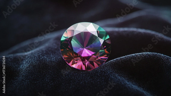Obraz Colorful crystal gemstone resting on soft dark velvet fabric  