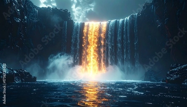 Obraz Fiery waterfall cascading into a dark pool