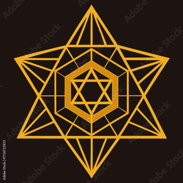 Fototapeta geometric mandala with triangular golden patterns