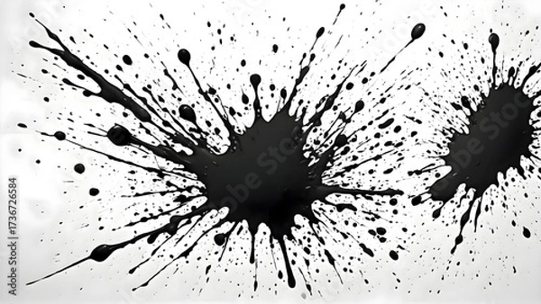 Fototapeta Black and white photo showing a paint splatter captured in artistic abstract form with random expressive marks creating textured composition on white surface