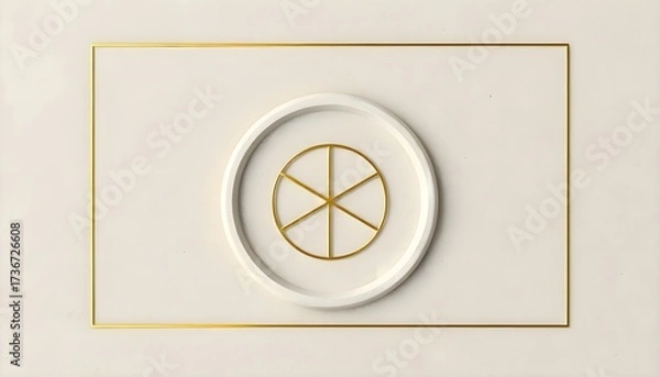 Fototapeta White plate with a gold peace sign on its surface presented as decorative symbolic object representing harmony, unity, and cultural expression