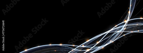 Fototapeta Black and white artistic photo of a wave of light moving across dark background creating elegant abstract motion with glowing illuminated pattern