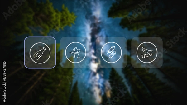 Fototapeta Digital Event Planning Interface with Customizable Celebration Icons for an Outdoor Forest Party or Destination Wedding