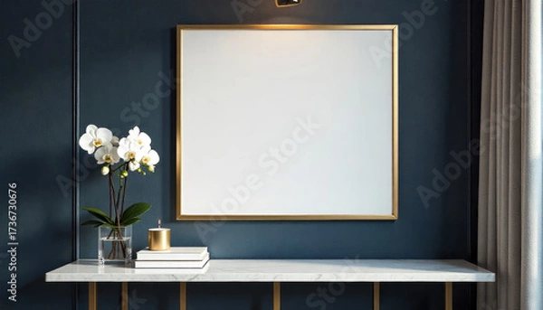 Fototapeta Elegant Interior Design Blank Canvas for Art or Photography with Orchids and Decor