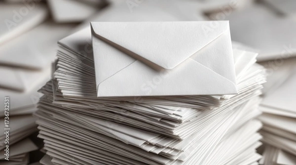Fototapeta A Tower of Blank Envelopes Stacked High for a Clean Business Background