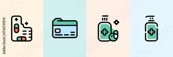 Fototapeta Vector icon sheet for pharmacy branding with circular design icons
