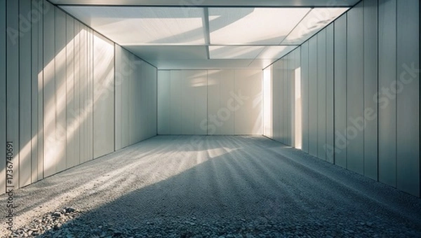 Fototapeta Minimalist room with subtle light and textured floor creating an atmosphere of tranquility.