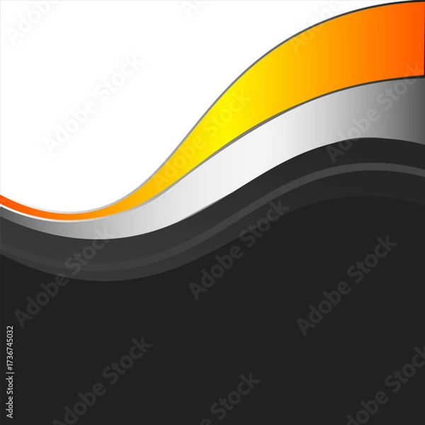 Fototapeta Vector background with orange and yellow and silver curve line on white and black space for text and message modern artwork design