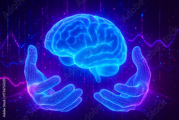 Fototapeta AI Brain Interface Visualization, Digital Art, Futuristic Environment, Conceptual Perspective