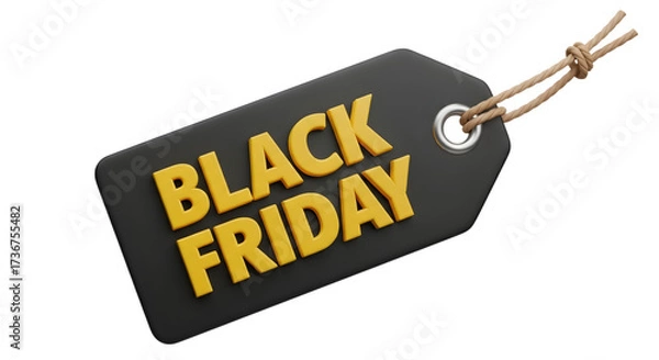 Fototapeta Black friday sale tag with yellow text isolated on transparent background