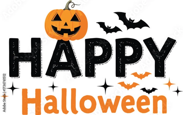 Fototapeta Celebrate happy halloween with pumpkin and bats for festive autumn season greetings