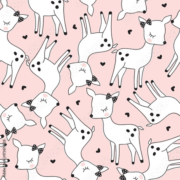 Obraz seamless cute deer pattern vector illustration