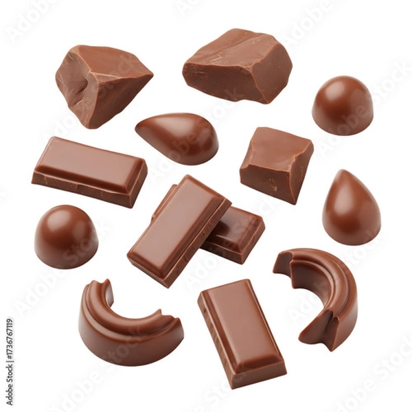 Obraz Indulgent milk chocolate pieces and candies scattered, perfect for sweet cravings and dessert inspiration.