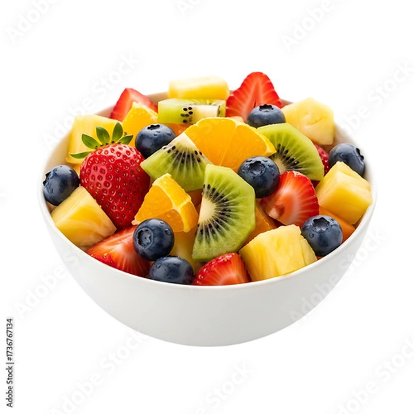 Obraz Fresh fruit salad in white bowl with vibrant colors, healthy eating concept