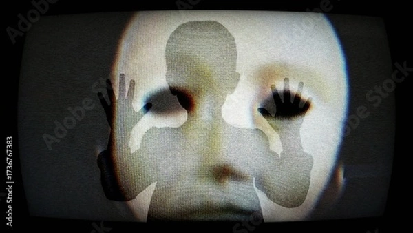 Obraz Silhouette of Child Behind Screen With White Mask Creates Myster