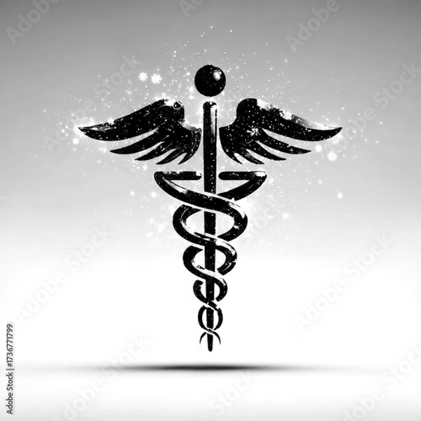 Obraz medical symbol with wings against a sparkling background showcasing health care and well-being