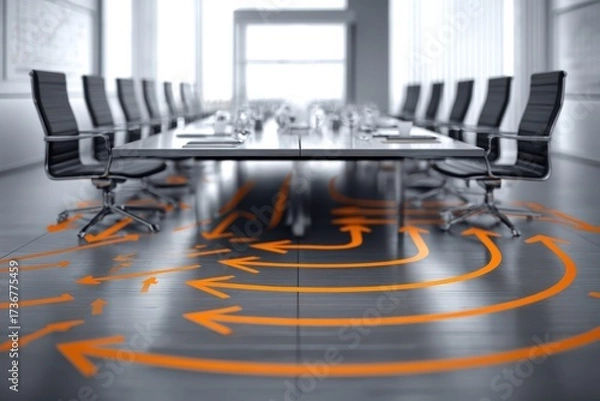 Obraz Strategic pathways at an executive meeting table showcasing directional planning