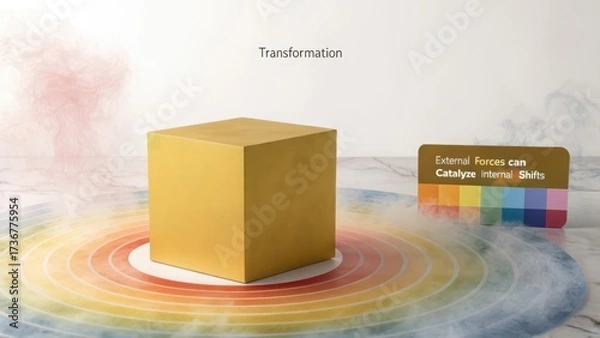 Obraz Golden cube representing transformation on abstract background