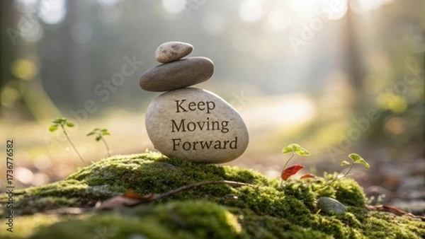 Obraz Inspirational Stone Stack with Motivational Text in Nature Setting