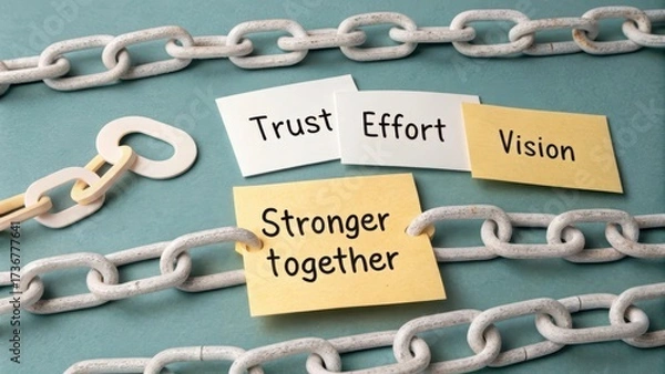 Obraz Paper Chains Interlinked with Words Promoting Teamwork and Support