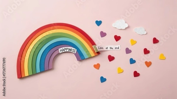 Obraz Paper Rainbow with Hearts and Message of Love at the End