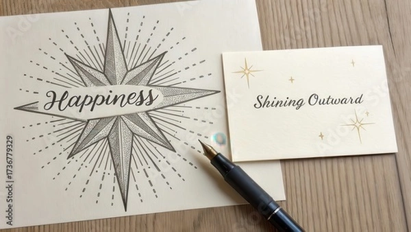 Obraz Starburst drawing and inspirational message with a fountain pen