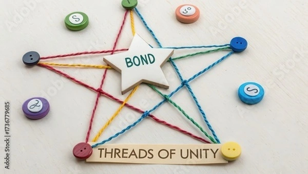 Obraz Threads of Unity connecting colorful pins in a star design