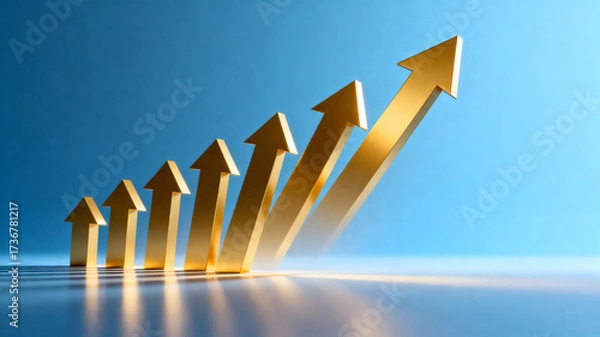 Obraz Upward Trend of Golden Arrows Indicating Growth and Progress