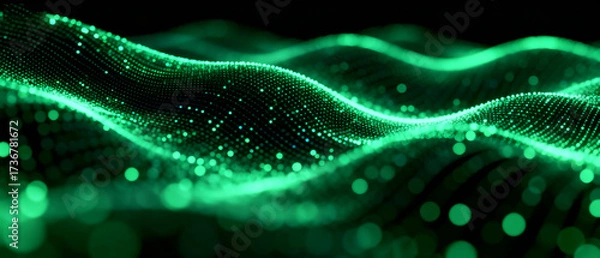 Obraz Green Abstract Wavy Lines with Digital Dots and Blurs
