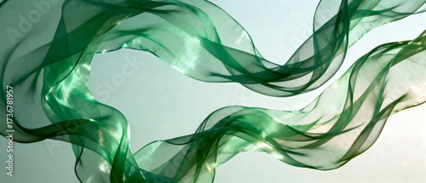 Obraz Elegant Green Fabric Flowing Gracefully in the Air
