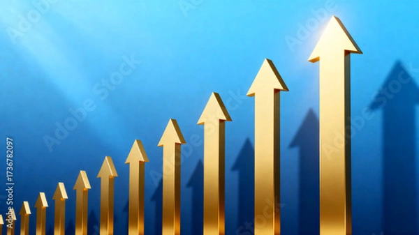 Obraz Golden Arrows Showing Upward Trend in Business Growth
