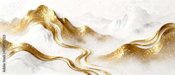 Obraz Abstract Golden Marble-like Mountain Landscape with Flowing Lines