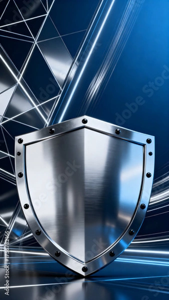 Obraz Shiny metallic shield with modern abstract background for security concept