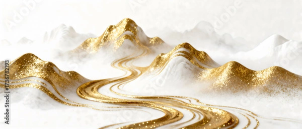 Obraz Golden Mountain Range with Winding Path in Abstract Style