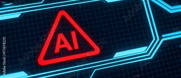 Obraz Red AI warning sign on a futuristic digital background
