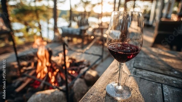 Obraz Red Wine by Fire: Relaxing Outdoor Lifestyle Image - travel nature