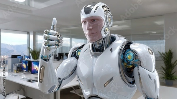 Fototapeta Robot Thumbs Up AI Technology Automation Future Concept