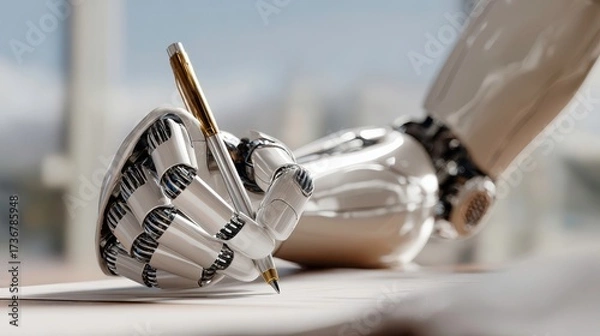 Fototapeta Robot Hand Writing, AI Automation, Future Tech, Digital Writer