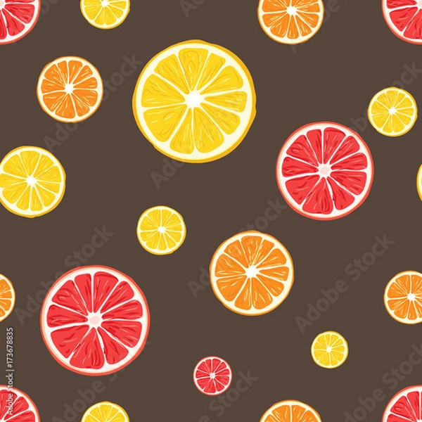 Obraz Citrus fruit seamless pattern with brown background.