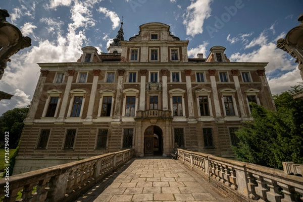 Fototapeta Abandoned Mansion Luxury Palace Castle Interior with Vintage Architecture and Decay