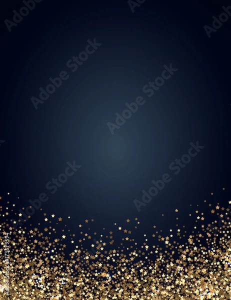 Obraz Festive vertical Christmas and New Year background with gold glitter of stars. Vector illustration.