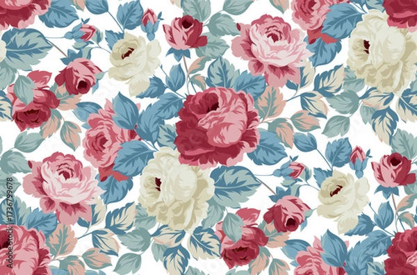 Fototapeta Seamless flowers pattern in vector. Abstract flower pattern design