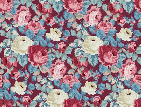 Fototapeta Seamless flowers pattern in vector. Abstract flower pattern design