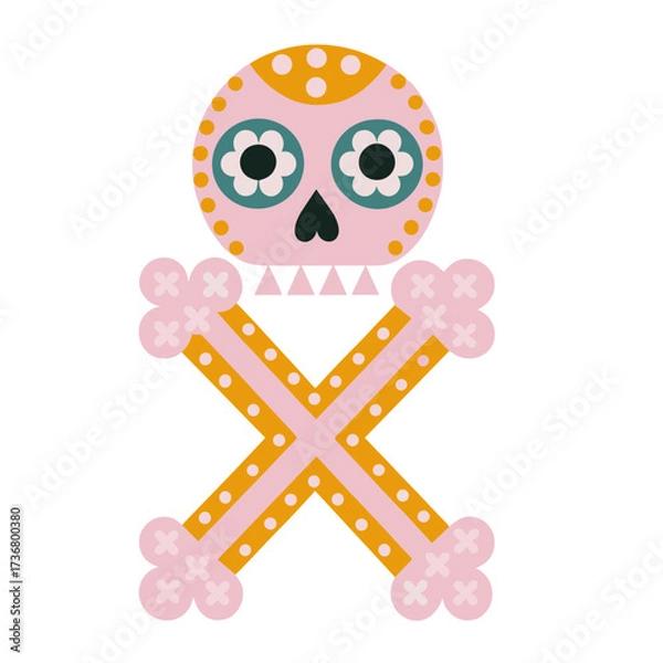Fototapeta Colorful sugar skull with crossbones in bright style  