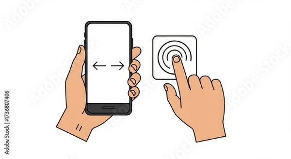 Fototapeta Flat Vector of Hand Holding Smartphone with Zoom Icon and Touch Gesture on Blank Screen