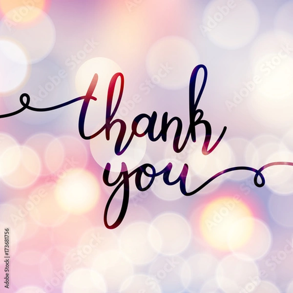 Obraz thank you lettering, vector handwritten text, card template