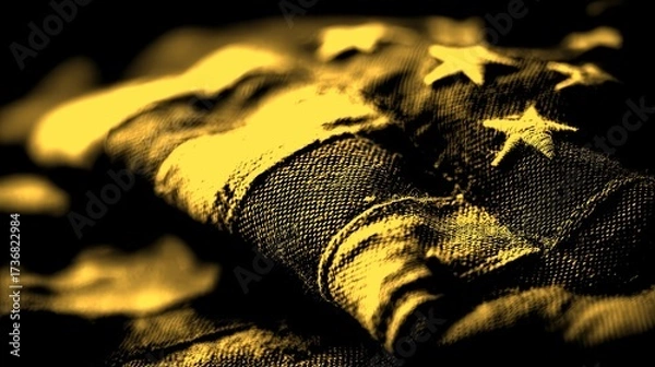 Fototapeta Worn American flag displays history and patriotism through and textures in a close-up view